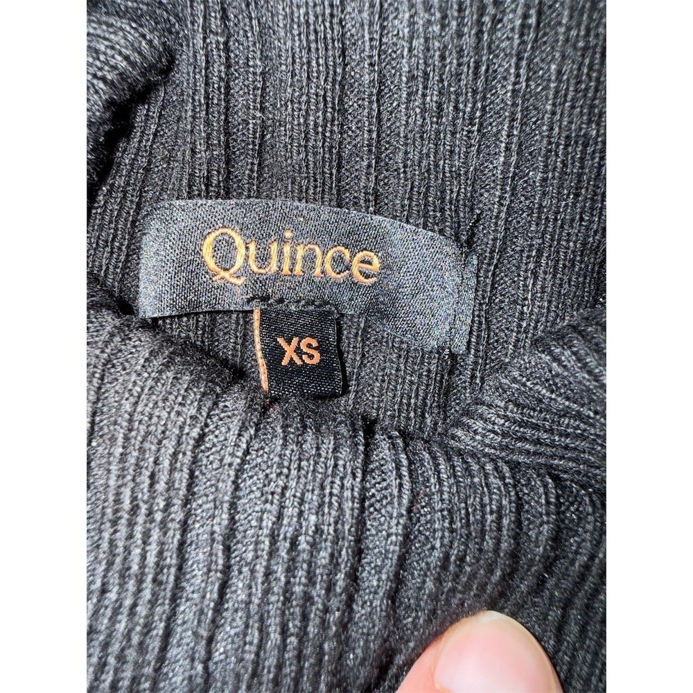 Quince cotton cashmere Bodysuit Womens XS Black Ribbed Turtleneck Snap Closure - Picture 5 of 7